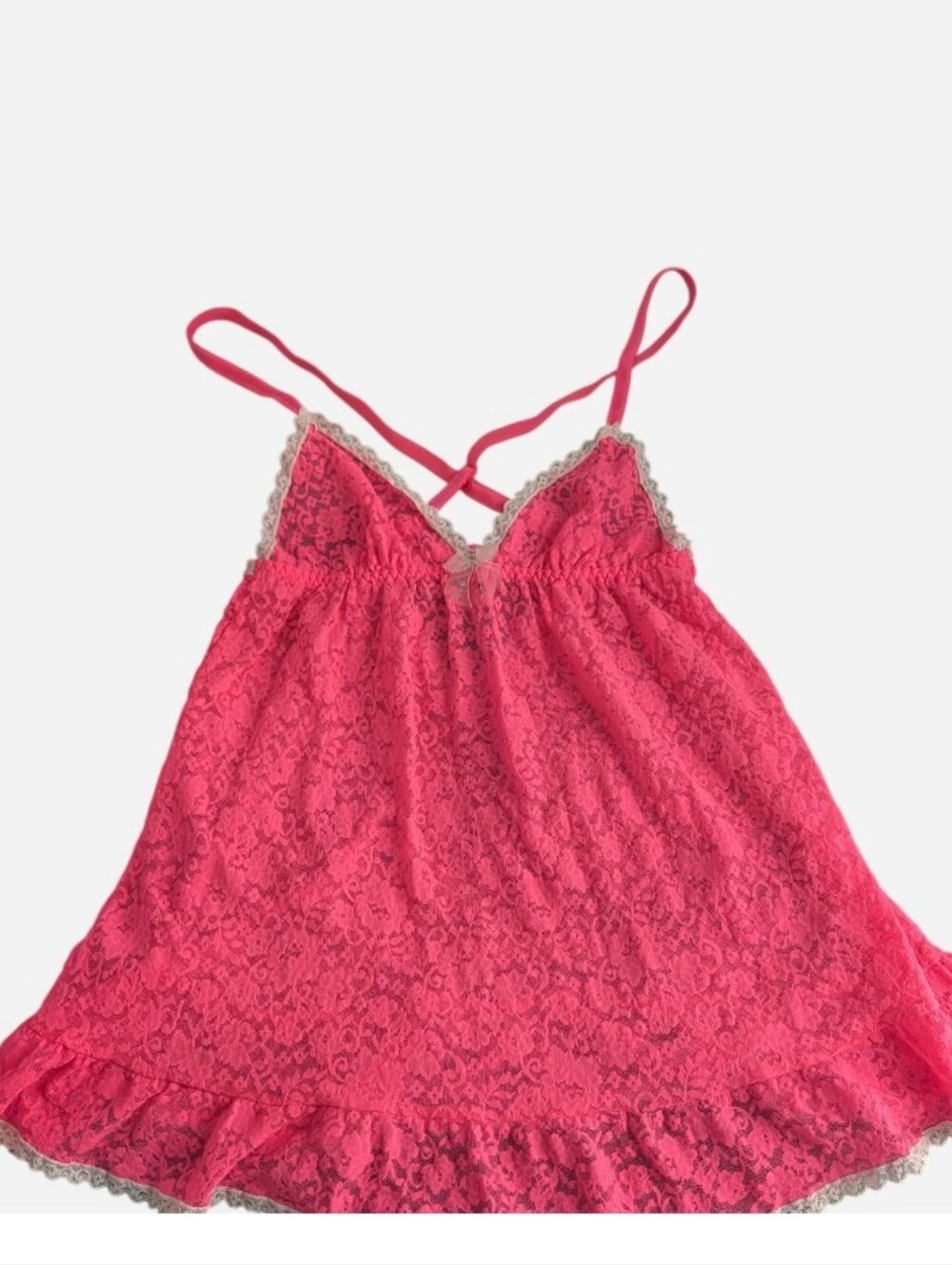 Pre-owned Victoria's Secret Hot Pink Lace Baby Doll